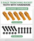 Five Pack Trenching Bucket Teeth For Backhoe And Skid Steer Bolt On Five Eighth Inch Lip Includes Bolts And Nuts Heavy Duty