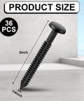 Bulk Pack 36 Pcs 3 Inch Vinyl Shutter Fasteners For Window Panels Lok Pins Screws Shutter Spikes Anchor Black Easy Install shown with size.