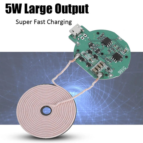 Large Coil 5W Wireless Charging Transmitter Module For DIY Tech Builds And Car Mods With No Hassle Power Delivery And Completely Case Friendly Functionality, showing circuit board and large coil.