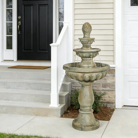 42.5 Inch Outdoor Water Fountain With 3 Tier Cascading Waterfall In Fiber Reinforced Concrete For Garden Patio Backyard And Lawn Decor A Chill Big Outdoor Water Feature For Your Home Oasis