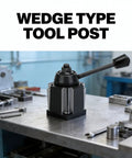 Wedge Type Tool Post Boring Holder for CNC Machining in high speed steel on workshop table with tools.