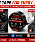 Image showing Self Fusing Silicone Tape 1 Inch By 5 Feet Black Emergency Repair Tape That Bonds To Itself For Waterproof Seal Heat Resistant Insulating And Chemical Resistant No Residue Ideal For Automotive Electrical Outdoor Use on automotive wiring and plumbing pipes with benefits highlighted.
