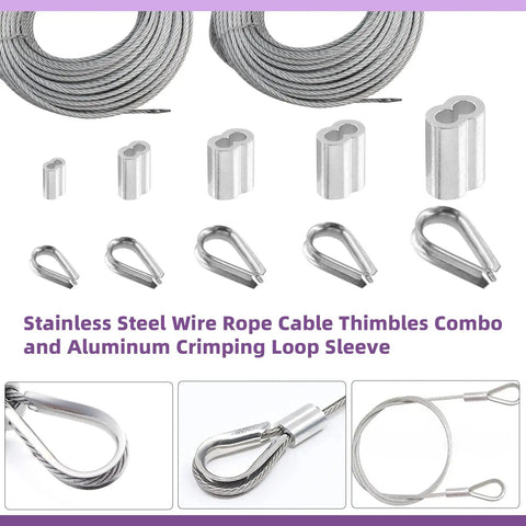 123 Piece Wire Rope Hand Swager Crimping Tool Kit With 24 Inch Cable Cutter Aluminum Loop Sleeves Aircraft Grade Rope Thimbles 304 Stainless
