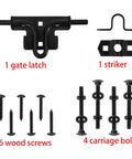 Heavy Duty Slide Bolt Gate Latch Featuring Reliable Padlock Hole For Wood Fences And Vinyl Gates with gate latch, striker, screws, and bolts.
