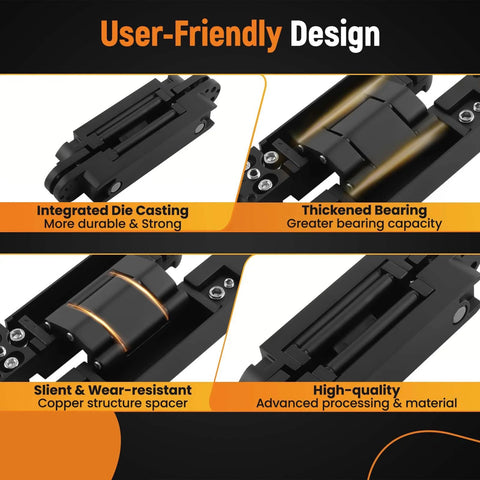Details of 7 Inch Invisible Door Hinge Set For Heavy Doors With 180 Degree Concealed Opening, black finish, two-pack by MaXpeedingrods