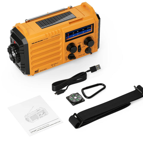 Prepper Ready Emergency Radio With NOAA Weather Alert 5000mAh Solar Hand Crank Portable AM FM Shortwave USB Charger