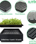Seedling Starter Trays 5 Pack For Microgreens And Veggies Shallow 1010 Nursery Trays With Drain Holes 10.7 Inch Square Black