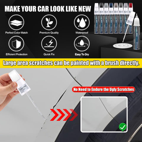 Crystal White 707 Car Touch Up Paint For Volvo Scratch Repair Kit With 2 In 1 Scratch Remover Pen in use and packaging display
