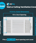 Front view of white 10x6 Inch Duct Opening Air Vent Cover for Wall or Ceiling with Three-Way Deflector, Solid Steel HVAC Register.