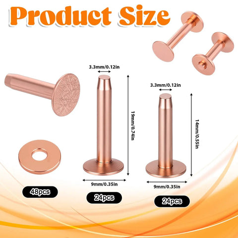 Pro Grade Copper And Brass Leather Rivet Kit 100Pcs All In One With 9 And 12 Rivets Washers Leather Hole Punch Cutter Rivet Setter for sizes