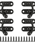 Vintage Black Zinc Alloy Hasp And Staple Latch Set 4 Pcs Antique Retro Swing Arm Padlock Hook For Cabinet Jewelry Box Wood Door Securing Shiny Matte Finish Home Decor Upgrade, 4 black latches with screws