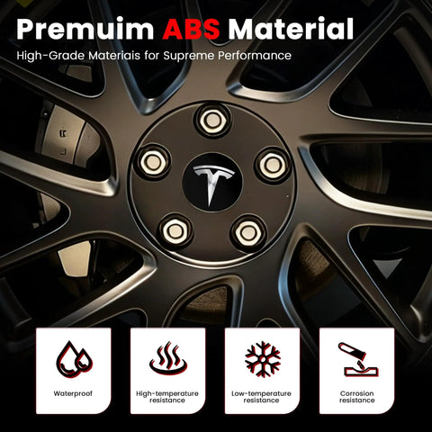 Dope 2.2 Inch Wheel Center Cap Set With Logo Emblem And Valve Stem Caps For Tesla Model 3 And Model Y 18 Inch And 19 Inch Wheels ABS Rim Covers Black
