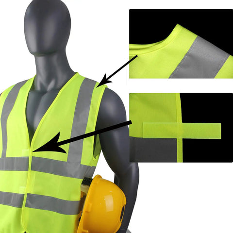 Mannequin wearing 10 Pack XL Yellow High Visibility Reflective Safety Vests Class 2 For Traffic Construction Industrial Jobs Surveying