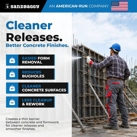 Worker using Heavy Hitter Concrete Form Release Agent And No Mess Form Oil For Top Shelf Finishes on concrete formwork.