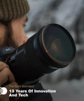 Photographer using Circular Polarizer Filter 82mm With Pro Grade CinemaSeries Glass Anti Reflective Coating in snowy setting