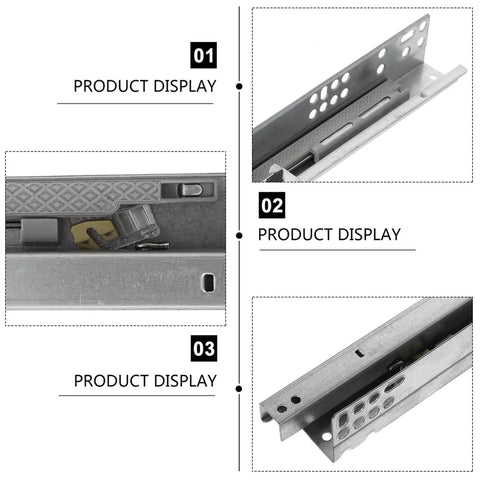 Heavy-Duty Two-Section Drawer Slides Set Made From Cold Rolled Steel Rust-Resistant Thickened Rails With Silent Buffer Soft-Close Mechanism Great For Cabinet And Closet Drawers Smooth Glide Long-Lasting Durability, steel drawer slide detail