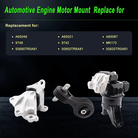 Engine Motor Mount Set For Honda Civic 2012 2013 2014 2015 1.8L showing three pieces: front motor mount, rear torque strut, transmission mount