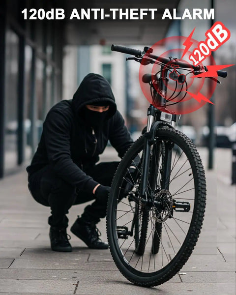120dB Bike Horn With Anti Theft Alarm, Wireless Remote, USB C Rechargeable, Suspension Mount, IPX5 Waterproof, Great For E Bikes, Scooters And Kids Bicycles, Loud Electric Bicycle Horn