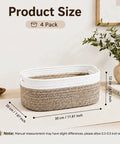 No Sweat Cotton Fabric Storage Baskets 4 Pack Organizers For Shelf And Cabinet White Khaki size 30x20x12 cm with measurements.