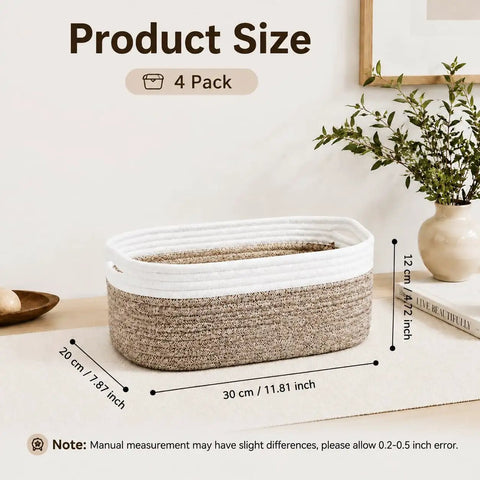 No Sweat Cotton Fabric Storage Baskets 4 Pack Organizers For Shelf And Cabinet White Khaki size 30x20x12 cm with measurements.