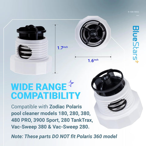 BlueStars pressure relief valve replacement kit, white plastic body with black top, pack of 2; Polaris-compatible.