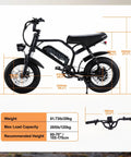 Mountain Electric Bike For Adults With 16 Inch Fat Tire Wider Seat 800W Peak Motor Removable Battery Front Suspension