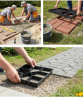 Cross Square Garden Pavement Mold Set For DIY Stepping Stones in use, showing installation on a lawn pathway, creating patterned pavers.