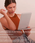 Woman adjusting Your Go To LED Travel Vanity Mirror With 3 Color Ring Light For Consistent Lighting Dimmable Brightness