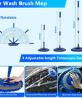 Go To Car Wash Kit With Foam Gun And Brush Mop Large Folding Bucket Blue showing adjustable telescopic brush mop design