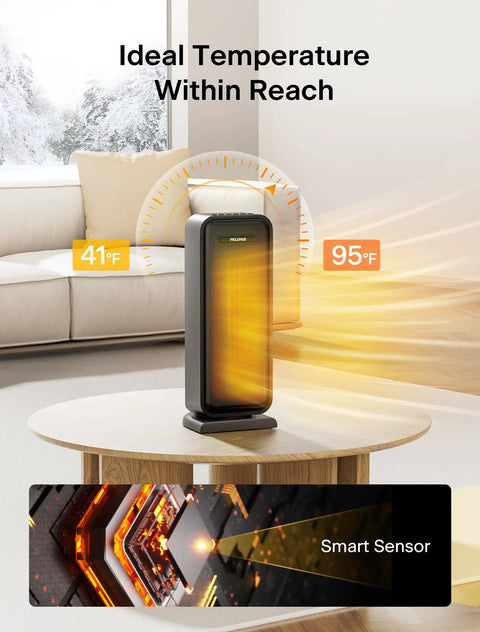 1500W Portable Ceramic Space Heater With Thermostat Oscillation And Remote For Bedroom Living Room Home Office Under Desk Use