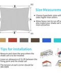Rectangle Shade Sail 10 Foot By 16 Foot Light Gray Breathable UV Blocking Outdoor Canopy size measurement and installation tips diagram
