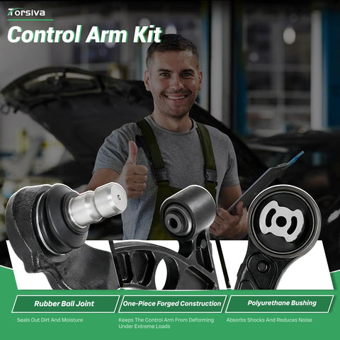 Front Lower Control Arm With Ball Joint Assembly Pair For Chrysler 200 2015 2017 And Dodge Dart 2013 2014 2015 2016 Driver Side And Passenger Side OE MS251201 MS251202 Replacement High Strength Automotive Suspension Part, control arm components close-up with mechanic giving thumbs up.