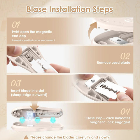 Blade installation steps for Beige Magnetic Bread Lame For Home Bakers And Dough Nerds With Dual Sided Locking Blade.