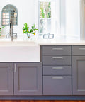 Modern kitchen with 60 Pack Square Cabinet Pulls In Brushed Nickel 7 3 8 Inch Length 5 Inch Hole Center Stainless Steel Handles