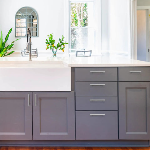 Modern kitchen with 60 Pack Square Cabinet Pulls In Brushed Nickel 7 3 8 Inch Length 5 Inch Hole Center Stainless Steel Handles
