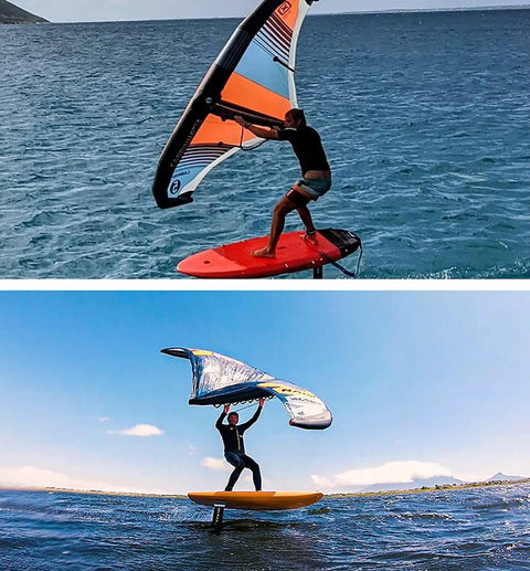 Riders using Inflatable Surf Wing For Windsurf And Kitesurfing With Dual Airbags And Window Inflator Lightweight Nylon Wing Foil