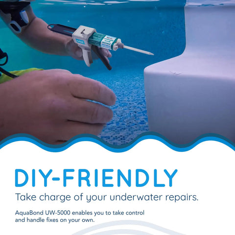 Underwater Pool Epoxy Repair Kit For Cracks And Leaks Waterproof Putty For Concrete Fiberglass And PVC Easy DIY Sealant For Pools And Spas No Drain Needed DMK 5000 50ml White being applied underwater to pool corner