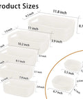 Seven Piece Cotton Rope Woven Basket Set For Nursery And Home Organization, showing various basket sizes with dimensions.