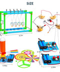 Seven In One STEM Kit For Kids Ages Eight To Twelve With Electric Motor Building featuring Newton’s Cradle and experiments.