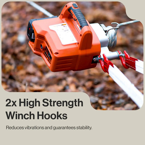 SuperHandy Portable Capstan Winch 2000 Lb Pull DC 48V Brushless Motor with high strength hooks for stability in tough conditions.