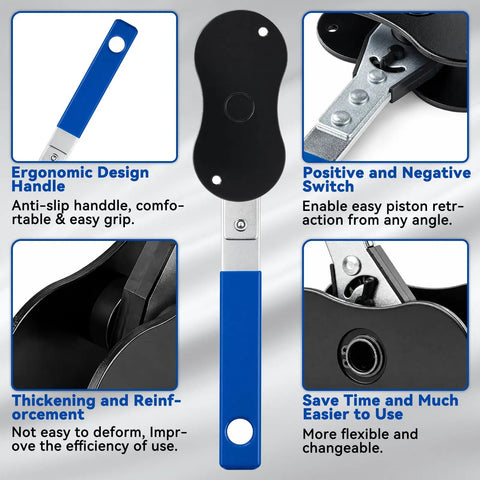 Ergonomic handle and components of Must Have Heavy Duty Brake Caliper Compression Tool For Auto Repair High Strength Steel Piston Tool.