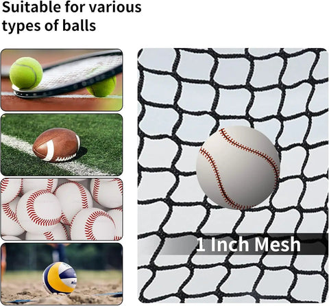 Portable Baseball Batting Cage Net For Outdoor And Indoor Practice, 13 By 10 By 8 Feet, shown with various sports balls