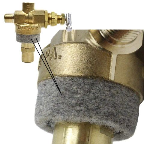 131B Pilot Unloader Valve for Air Compressors, gold finish, close-up of durable part with easy install feature, textured detailing