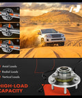Two Front Wheel Bearing And Hub Assembly With ABS For Ram 1500 2012 2018 And 1500 Classic 2019 2022 Five Lug High Load Roller Bearing Hub Replacement For Smooth And Quiet Ride displayed with load capacity details.