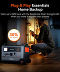 Massive Portable Power Station With LiFePO4 Battery And 6000W AC Output Solar Generator used for home backup near a refrigerator.