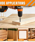 Drilling Size 14 Lag Screws 100 Pack For Outdoor Wood into wooden beam, focusing on structural deck and framing, rust-resistant black finish.