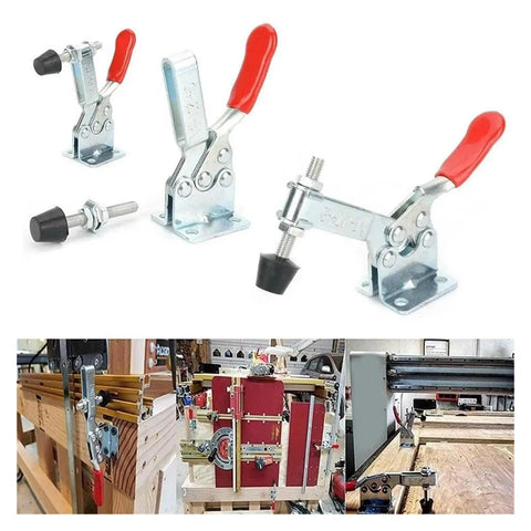 4 Piece Quick Release Toggle Clamp Set GH 201B 100kg Horizontal Locking Lever Fasteners for Woodworking and Metalworking Hand Tools Clips Heavy Duty Construction, metal clamps with red handles