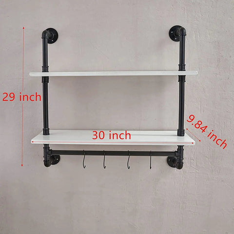 Floating Wall Shelves With Towel Bar, Industrial Pipe Shelving, Super Sturdy 30 Inch Solid Wood Over Toilet Bathroom Shelves