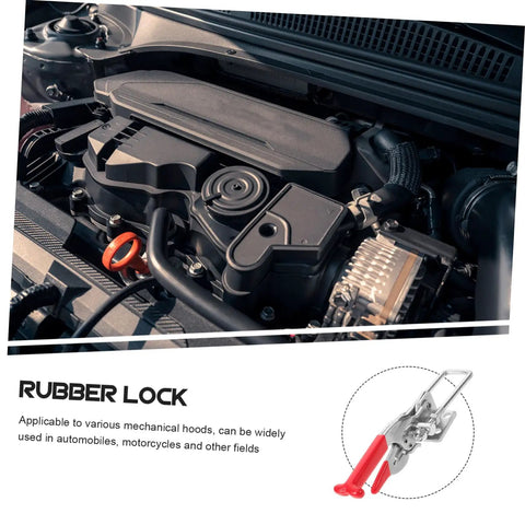 Heavy Duty Rubber T Handle Draw Latches with Flexible Grip for Hood Locking and High Load Capacity shown on car engine
