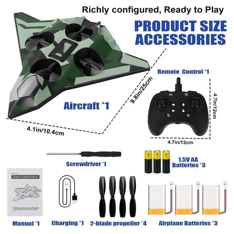 Foam Remote Control Airplane For Kids And Adults Durable And Easy To Fly With Stable Flight Perfect For Birthday Parties Beginner Friendly RC Plane Toy 2.4GHz Anti Interference Fighter Model For Safe Fun Multi Plane Flights displayed with remote and accessories